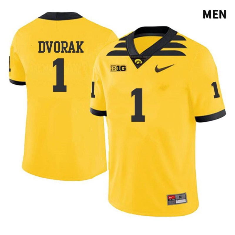 Men's Iowa Hawkeyes NCAA #1 Wes Dvorak Yellow Authentic Nike Alumni Stitched College Football Jersey AK34Q06RU